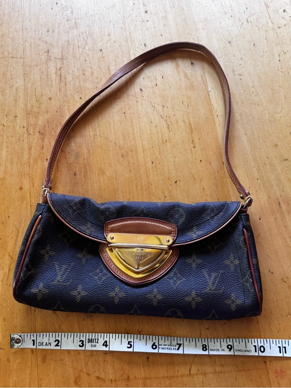 Louis Vuitton Monogram Canvas Shoulder Bag with Gold-Tone Clasp